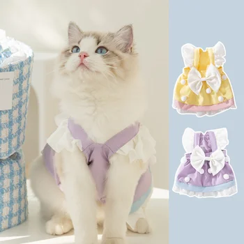Köpek Elbise Spirng Yaz Tatlı Prenses Etek Kedi Sevimli Tasarımcı İlmek Yelek Pet Moda Gömlek Küçük Köpek Giysileri Yorkie Kaniş