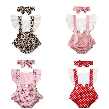 Yenidoğan Bebek Kız Çiçek fırfırlı kıyafet Backless Tulum Kafa Bandı Sunsuit Kıyafet 2 adet Bebek Yaz Giyim 0-24M