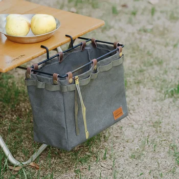 Kamp Çok Fonksiyonlu Masa Yan saklama çantası Katlanır Kanvas Çanta Kanca ile Açık Piknik Masası Tencere Asılı Çanta
