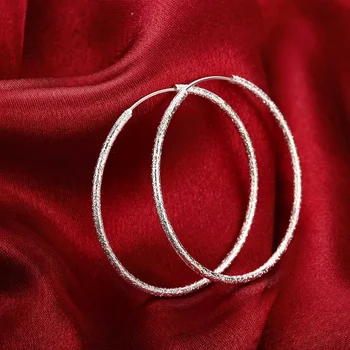 Yüksek Kaliteli Güzel 925 Ayar Gümüş Moda 5cm-6cm Büyük Daire Yuvarlak Hoop Küpe Kadınlar için Düğün doğum günü hediyesi Takı