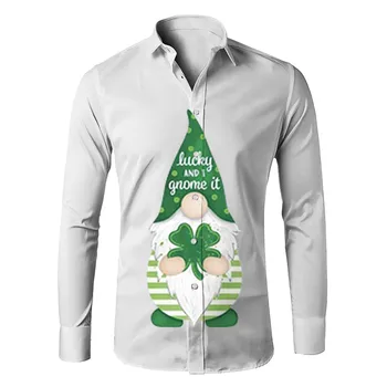 Aziz Patrick Günü gömlek uzun Kollu Bluzlar İrlanda Ulusal Günü gömlek erkek Üstleri Yeşil Hombre Yonca yaka boyun tatil camisas