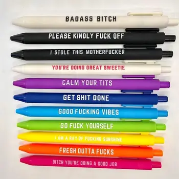 11 Adet Komik Kalem Seti Komik Kelime Tükenmez Kalemler Basın Unisex Kalemler Öğrenci Malzemeleri Hediye İlginç Metin Basın Nötr Kalem