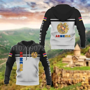 2023 Yeni Özel Ad Ermenistan Bayrağı Baskılı fermuarlı kapüşonlu kıyafet erkek ve kadın Kazak Moda Rahat Kapüşonlu Ceket Kazak