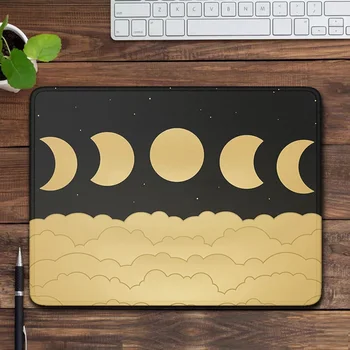 Altın Ay Evreleri sümen Ay Sevimli Mousepad Siyah Gökyüzü Altın Yıldız Göksel Uzay Estetik Oyun Sümen Klavye Mouse Pad