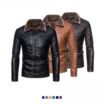 2024 Kış erkek Deri Ceket Yaka Yastıklı Kürk Bir Ceket İş erkek Kalın peluş ceket PU deriden yapılmış Eğlence