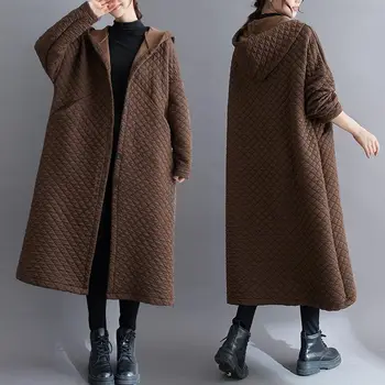 2023 Sonbahar / Kış Uzun kapitone ceket Kadınlar Katı Vintage Gevşek Büyük Boy pamuklu giysiler Koza Kapşonlu Kalınlaşmış Elbise Z4302