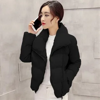 Kadın Ceket Parkas Coat Kış Pamuk-Yastıklı Uzun Kollu Stand-Up Yaka Fermuar Kalın Ekmek Anlamsız Kore Moda Gevşek