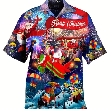 Komik Kardan Adam 3d Noel Gömlek Karikatür Geyik Hawaii Gömlek Erkekler İçin Rahat Gevşek Kısa Kollu Üst Kadın Noel Baba gömlekler