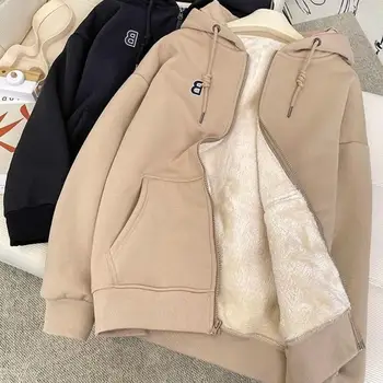 Kış Kadın Erkek Hoodie Ceket Düz Renk İpli Peluş Cepler Uzun Kollu Ceket Elastik Manşet Fermuar Kapatma kapüşonlu ceket