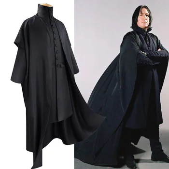Profesör Severus Snape Cosplay Kostüm Hogwartes Okul Siyah Pelerin Gömlek Takım Elbise Yetişkin Elbise Sihirli Değnek Karnaval Parti Üniformaları
