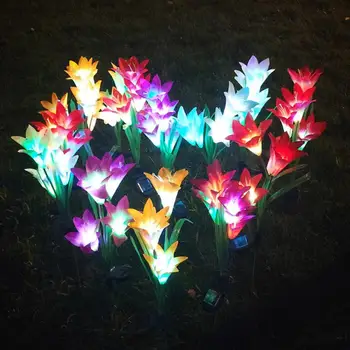 Açık güneş ışıkları 4 zambak Çiçekler Ip65 Su geçirmez 7 renk değiştiren led Lambaları Bahçe Yolu Veranda Peyzaj Dekor