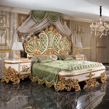 Yeşil Ağır Yatak Çerçeveleri Kraliçe Lüks Platformu Beyaz Salon Modern king-size yatak Çift Ahşap Camas De Casal yatak odası mobilyası