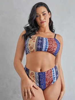 Yüksek Bel Bikini Mayo Kadın 2023 Mayo Bandeau Bikini Seti 2 Adet Yüzme Kadın Mayo Kadınlar Plaj Kıyafeti XXL