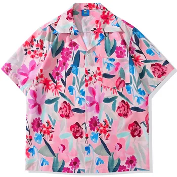 рубазка Yaz Unisex Harajuku Batik Baskılı Çift Gömlek Bluz Erkek Büyük Boy Hawaii Kısa Kollu Gömlek camisas y blusas