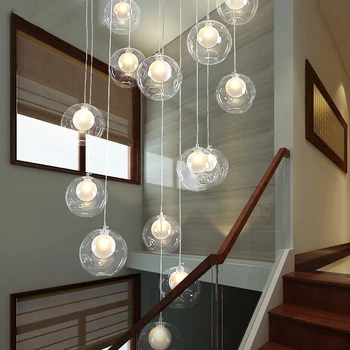 Modern Döner Merdiven Kolye LED cam küre Kabarcık Uzun Kolye Ev Dekorasyon aydınlatma armatürleri Oturma Odası Lobi Aydınlatma