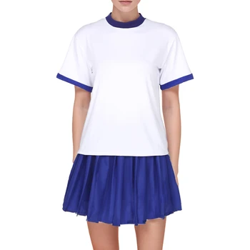 Kadın Amigo Kıyafet Performans Kostüm spor elbise Koşu Tenis Kıyafeti Yuvarlak Boyun kısa kollu tişört Pilili Etek Seti
