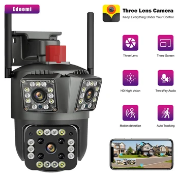 Su geçirmez Güvenlik Sistemi Video Kamera Gözetim 3 Lens Üç Ekran 5K 9MP HD WİFİ IP Kamera Açık Otomatik İzleme PTZ