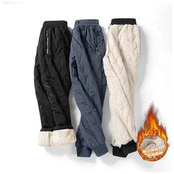Kış fermuarlı cepler Kalınlaşmak Polar Sweatpants Erkekler Joggers Siyah Gri Aşağı Pamuk Sıcak Pantolon Erkek Su Geçirmez Termal Pantolon 7XL