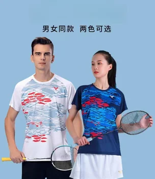 Yeni erkek ve kadın badminton tenis T-shirt çabuk kuruyan malzeme nefes hafif O yaka kısa kollu
