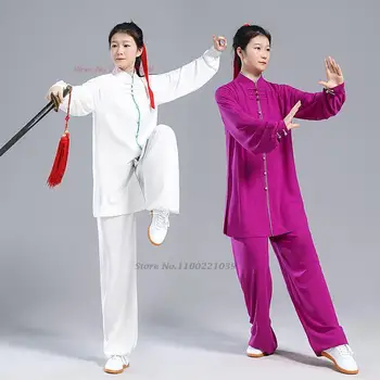 2024 çin kung fu tai chi dövüş sanatları üstleri + pantolon seti geleneksel eğitim uygulama wushu takım elbise rahat açık spor giyim