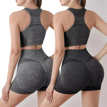 2 adet Yoga Setleri Bayan Kıyafetler Şeftali Kalça Kaldırma Takım Elbise Boyun Asılı Spor Sutyeni Darbeye Dayanıklı Çabuk Kuruyan şort takımı Kadın Eşofman
