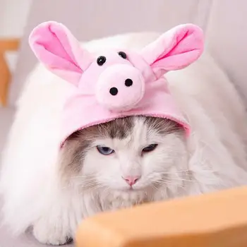 Sevimli Piggy Pet Şapka Ayarlanabilir Peluş Hayvan Şapka Rahat Kış Sıcak Şapkalar Kostüm Küçük Köpekler Kediler için Sevimli Domuz Şekli Şekli