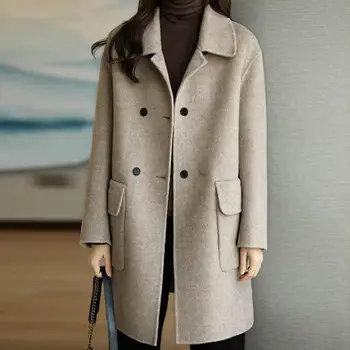 Moda Kadın Kış Ceket Düğmeleri ile Sıcak Tutmak Yıkanabilir Moda Kadın Orta-Uzun Kış Yün Ceket