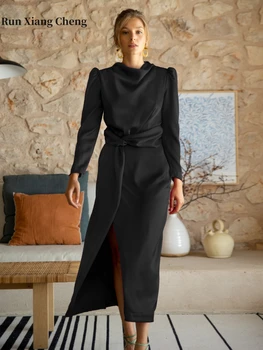 ÇALIŞMA XIANG CHENG 2023 Yeni Gece Elbisesi Yüksek Dereceli Saten Elbise Zarif ve Zarif Sonbahar / Kış Bölünmüş Siyah Mavi Ücretsiz Kargo
