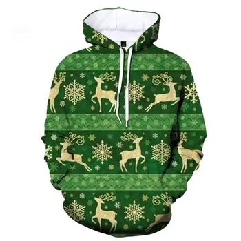 Merry Christmas Ren Geyiği Kar Taneleri Desenler Hoodies Sonbahar Kış Rahat Kazak Gevşek Uzun Kollu Hoodies Streetwear Tops