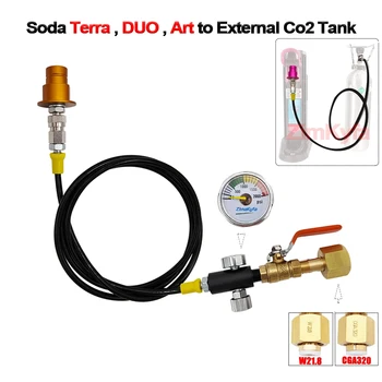 CO2 Hortum 150CM Uzun Sodastream Hızlı Bağlantı DUO Terra Sanat Soda Makinesi Harici Şişe Tankı W / Akış Kontrol Küresel Vana