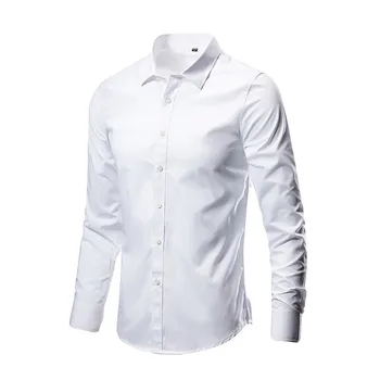 Beyaz Gömlek Erkekler İçin İnce Moda İş Eğlence Yaka Renk Uzun Kollu Gömlek Üst Hırka Bluzlar Nefes Erkek Camisas