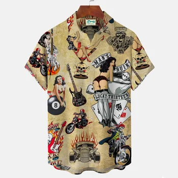 Moda Komik erkek gömleği 3d Baskı Casual Gömlek Erkekler İçin Klasik Kısa Kollu Vintage Üst Tee Gömlek Erkekler Büyük Boy Bluz Camisa