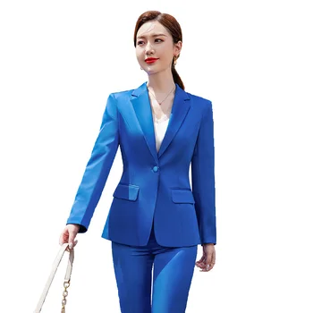 S-5XL Yeni Asetat Saten Takım Elbise 2 parça Set Kadın Ofis Bayan İş Tek Düğme Blazer Ceket Ve Pantolon Kıyafetler Moda giyim