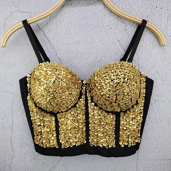 Şarkıcı Beyonce Üstleri Kadın Giyim Altın/Gümüş / Siyah Kristal Yelek Parti Rave Giyim Caz Gösterisi Avrupa Bar Sahne Kostüm BI988