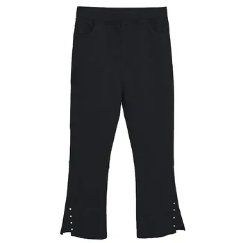 2023 Sonbahar Giysileri Kadın Alevlendi Pantolon Artı Boyutu İnce Vücut Bacak Açılış Şeftali Kalp Rahat Siyah Ayak Bileği Tarzı Pantolon Eğrisi