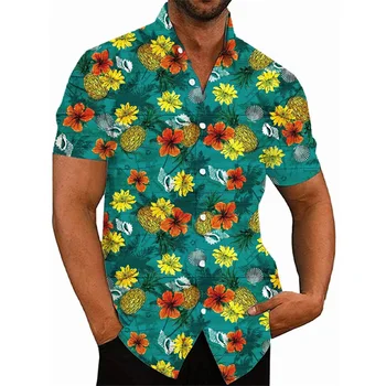Erkek gömleği Erkekler İçin 3D Baskı Çiçek Kadın Hawaii Plaj Gömlek Rahat Üst Bluz Kısa Kollu Serin Streetwear Y2k Giyim