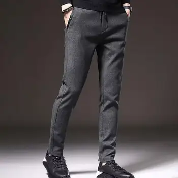 Erkekler Düz Pantolon erkek Düz Düz Renk Ayak Bileği Uzunluğu Pantolon Elastik Bel İpli Fermuar Düğmesi Günlük