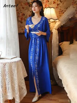 Anteef pamuk vintage çiçekli nakış elbiseler kadınlar için rahat gevşek maxi uzun sonbahar yaz elbisesi zarif giyim 2023