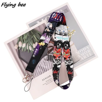 Flyingbee Anime Çocuk Serin Karikatür Simgeler Tarzı Anime Severler Anahtarlık Kordon Boyun Askısı USB Rozeti Tutucu DIY Asmak Halat X1708