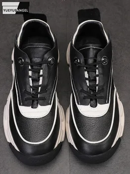 Erkek Patchwork Hakiki Deri Dış Sneakers Lace Up Kalın Platform rahat ayakkabılar Joggers Eğitmenler Moda Kaykay Ayakkabı