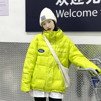 Şişme ceket kadınlar Kısa Beyaz Ördek Aşağı Liman Tarzı Ekmek Ceket Kore Versiyonu Gevşek Öğrenci Kış Renk Kontrast Standı Col