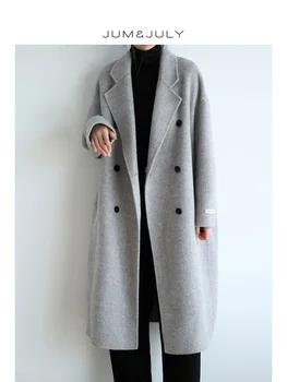 2023 sonbahar ve kış yeni Kore gevşek çift taraflı yün ceket kadın yün ceket gri yüksek dereceli mizaç