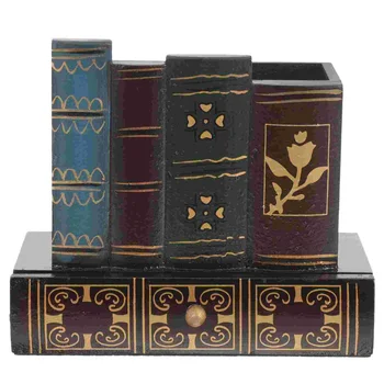Retro Ahşap Kalem Pot Sahte Kitaplar Dekorasyon Masaüstü Depolama Tutucu Vintage Çok Fonksiyonlu saklama kutusu Masaüstü makyaj fırçası Organizatör