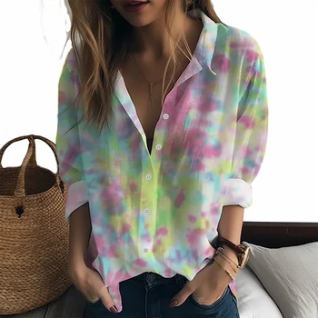 Yaz yeni kadın gömlek Renk 3D baskılı kadın gömlek Casual taze stil kadın gömlek Moda trendi kadın gömlek