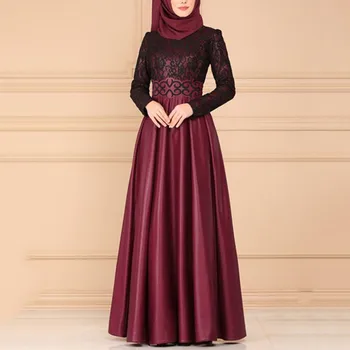 Bayram Türkiye islami maksi elbise 2024 Abaya Kaftan Dantel Arap Kadınlar İslam Müslüman Dikiş Uzun Kollu Günlük elbiseler
