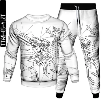 Sonbahar Erkek Moda Eşofman Siyah Beyaz Kafes Silah Mermi ABD Bayrağı Sihirli Küp Baskılı Giyim Takım Elbise Kazak Pantolon 2 Adet Setleri