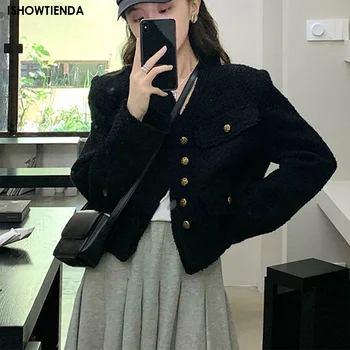 Kadın Dış Giyim Fransız Küçük Kokulu rüzgar ceketi Sonbahar Kış 2023 Kısa Rahat Tüvit Mizaç Palto Kadın Yeni Siyah Ceket