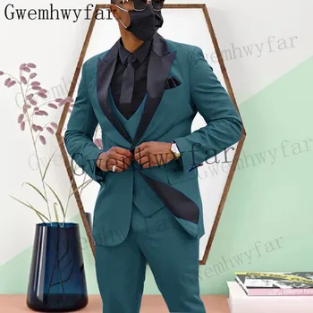 Gwenhwyfar 2023 Yeni Varış Tek Göğüslü erkek Düğün Takım Elbise En İyi erkek Üç parçalı Takım Elbise (Ceket + Pantolon + Yelek)