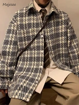 Sonbahar Ceketler Erkekler Ekose Klasik Rüzgar geçirmez Yakışıklı Streetwea Kore Tarzı Mizaç Çok Yönlü Retro Gelişmiş Egzersiz Ins