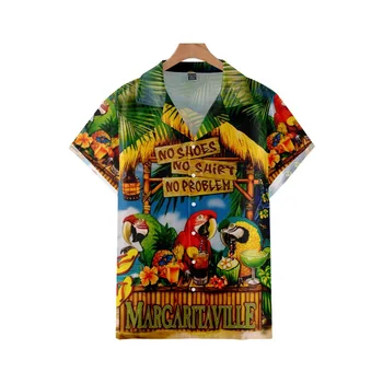 Hawaiian Hızlı Kuru Kuşlar Baskı Gömlek Streetwear Moda erkek Casual Düğme Plaj Kısa Kollu Üst Bluz